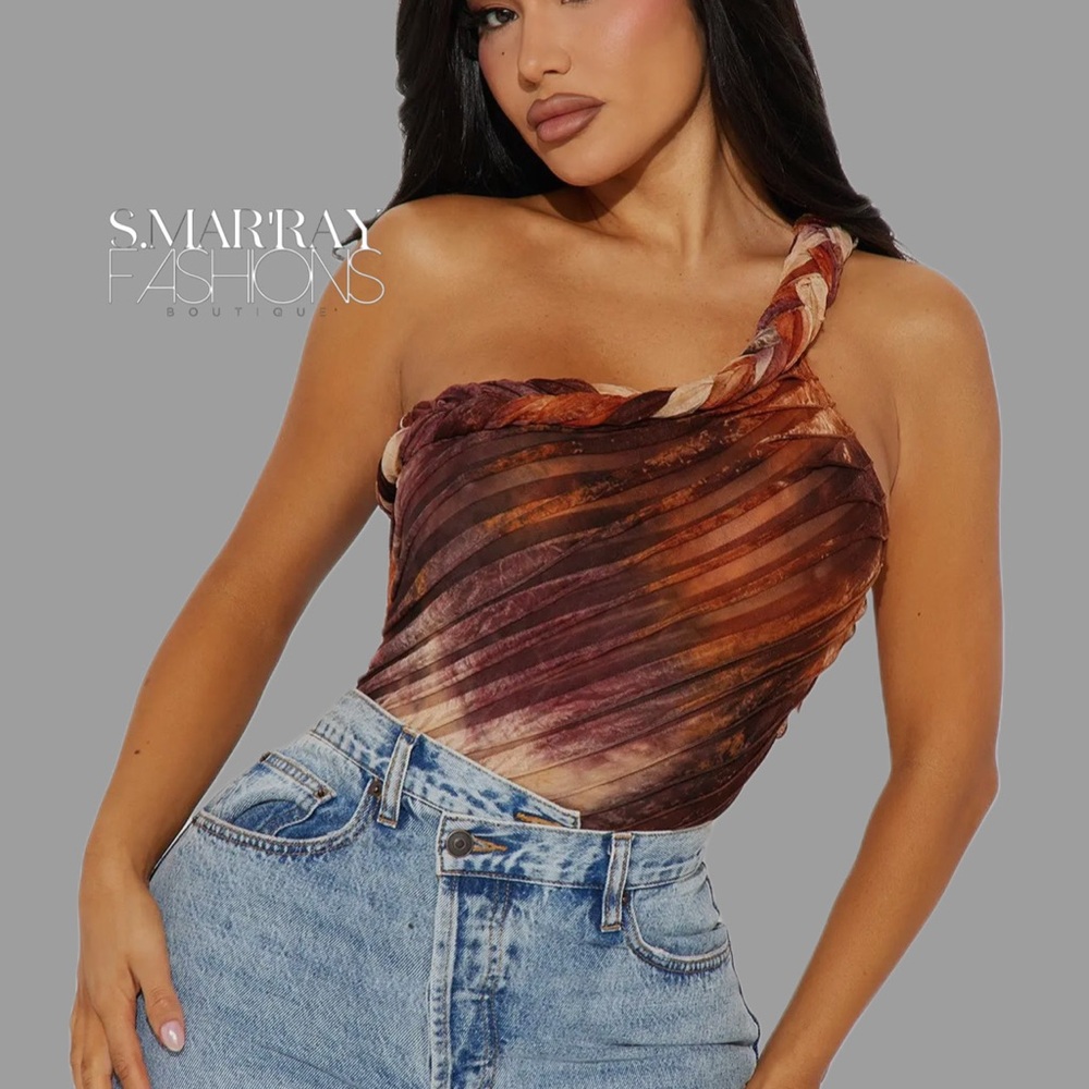 Array One-Shoulder Brown Top